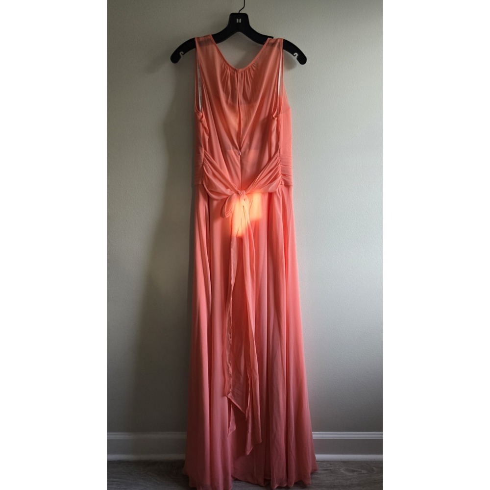 David's Bridal Coral Chiffon Bridesmaid Dress Sz 14 Long Formal Wedding Prom NWT